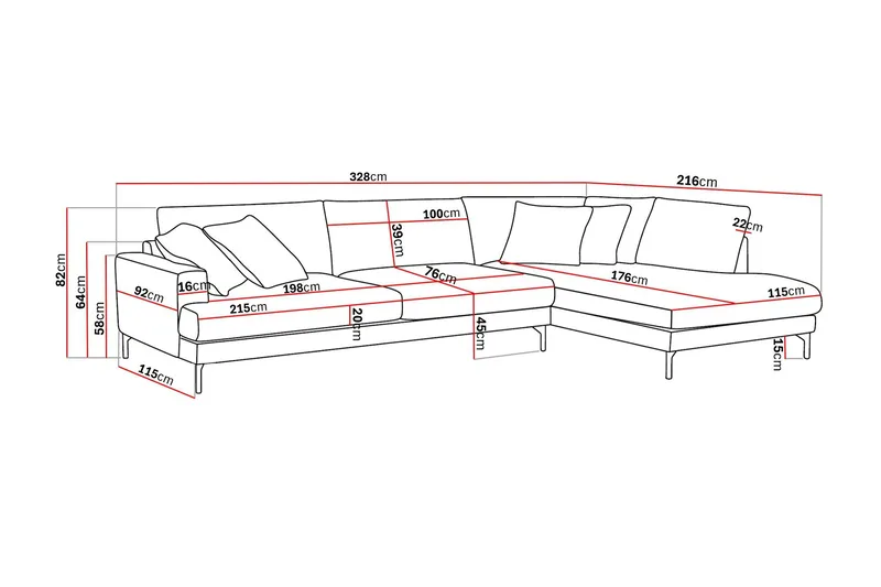 Menard Premium 5-sits Högervänd L-formad Djup Schäslongsoffa i Chenille - Grå - Möbler - Soffa - Divansoffa & schäslongsoffa