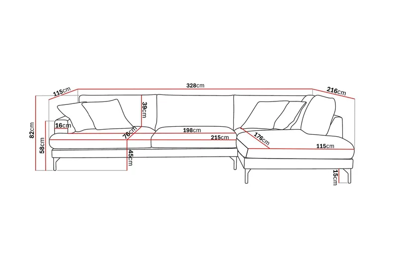 Menard Premium 5-sits Högervänd L-formad Djup Schäslongsoffa i Chenille - Beige - Möbler - Soffa - Divansoffa & schäslongsoffa