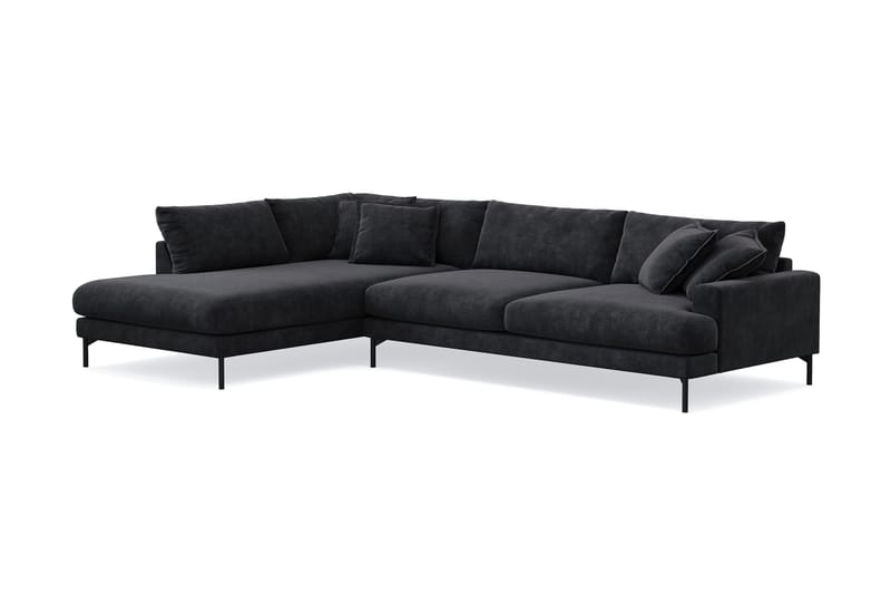 Menard Premium 5-sits Vänstervänd L-formad Djup Schäslongsoffa i Chenille - Svartt - Möbler - Soffa - Divansoffa & schäslongsoffa