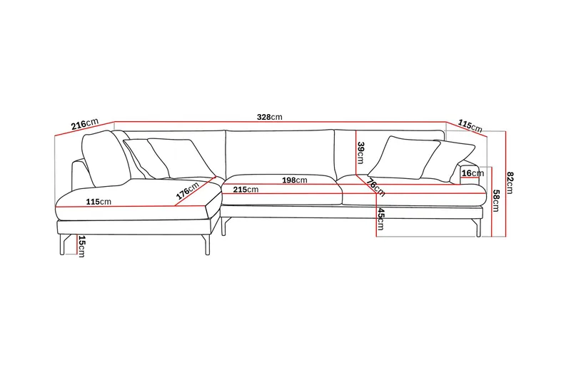 Menard Premium 5-sits Vänstervänd L-formad Djup Schäslongsoffa i Chenille - Grön - Möbler - Soffa - Divansoffa & schäslongsoffa