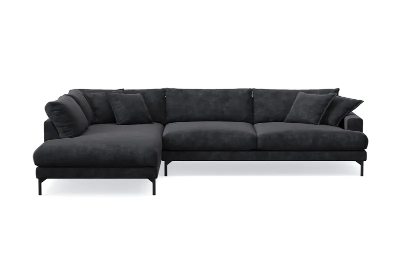 Menard Premium 5-sits Vänstervänd L-formad Djup Schäslongsoffa i Chenille - Svartt - Möbler - Soffa - Divansoffa & schäslongsoffa