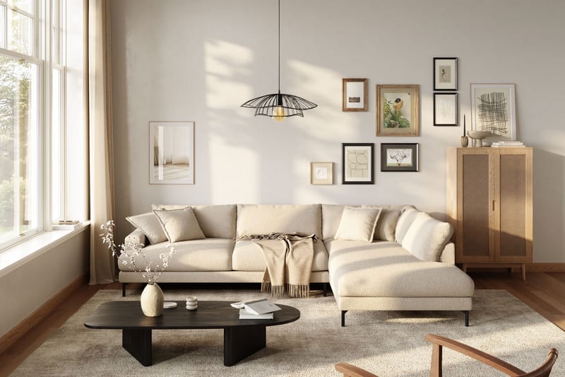 Menard Premium 5-sits Högervänd L-formad Djup Schäslongsoffa i Bouclé - Ljusbeige - Möbler - Soffa - Divansoffa & schäslongsoffa