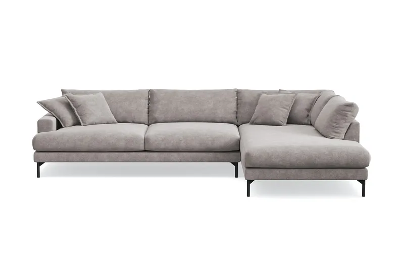 Menard Premium 5-sits Högervänd L-formad Djup Schäslongsoffa i Chenille, Grå/Brun