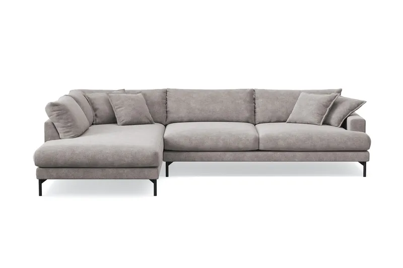 Menard Premium 5-sits Vänstervänd L-formad Djup Schäslongsoffa i Chenille, Grå/Brun