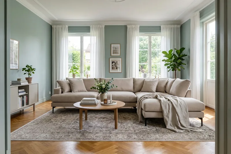 Menard Premium 5-sits Högervänd L-formad Djup Schäslongsoffa i Tyg - Beige - Möbler - Soffa - Divansoffa & schäslongsoffa