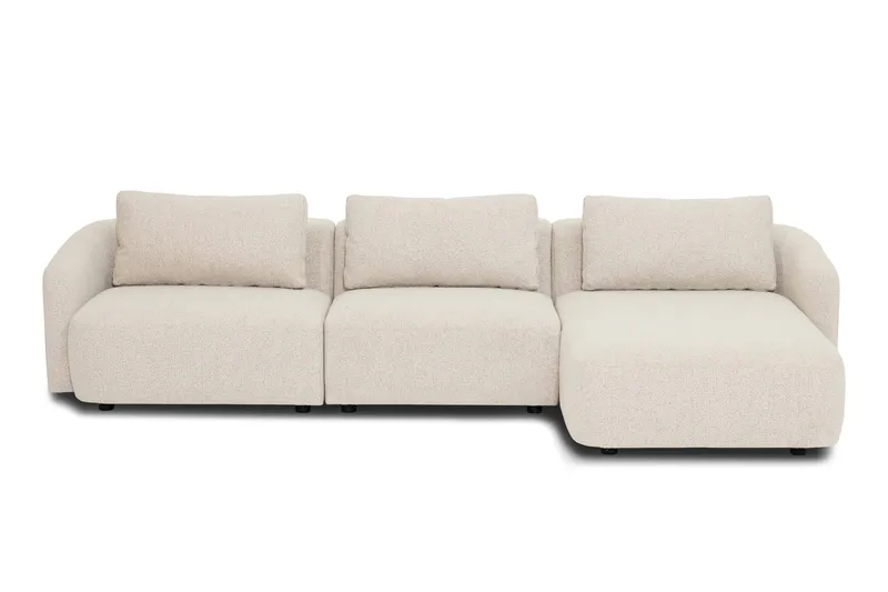 Milano 5-sits Rundad Högervänd L-soffa med Låg Rygg i Beige Boucle, Beige