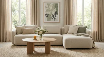 Milano 5-sits Rundad Högervänd L-soffa med Låg Rygg i Beige Boucle - Möbler - Soffa - Divansoffa & schäslongsoffa