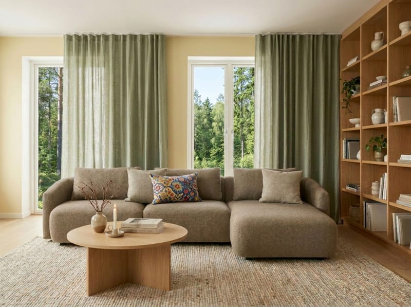 Milano 5-sits Rundad Högervänd L-soffa med Låg Rygg i Brun Boucle - Möbler - Soffa - Divansoffa & schäslongsoffa