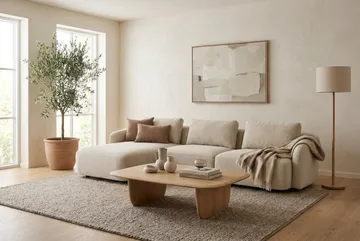 Milano 5-sits Rundad Vänstervänd L-soffa med Låg Rygg i Beige Boucle - Beige - Möbler - Soffa - Divansoffa & schäslongsoffa