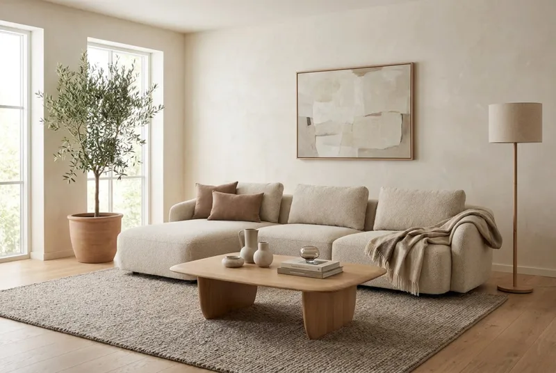 Milano 5-sits Rundad Vänstervänd L-soffa med Låg Rygg i Beige Boucle - Beige - Möbler - Soffa - Divansoffa & schäslongsoffa