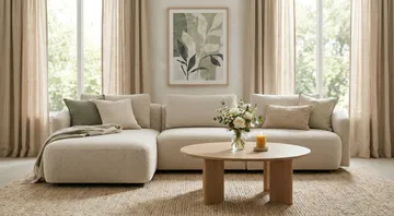 Milano 5-sits Rundad Vänstervänd L-soffa med Låg Rygg i Beige Boucle - Möbler - Soffa - Divansoffa & schäslongsoffa