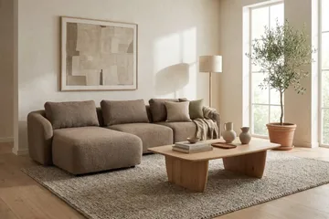 Milano 5-sits Rundad Vänstervänd L-soffa med Låg Rygg i Brun Boucle - Brun - Möbler - Soffa - Divansoffa & schäslongsoffa