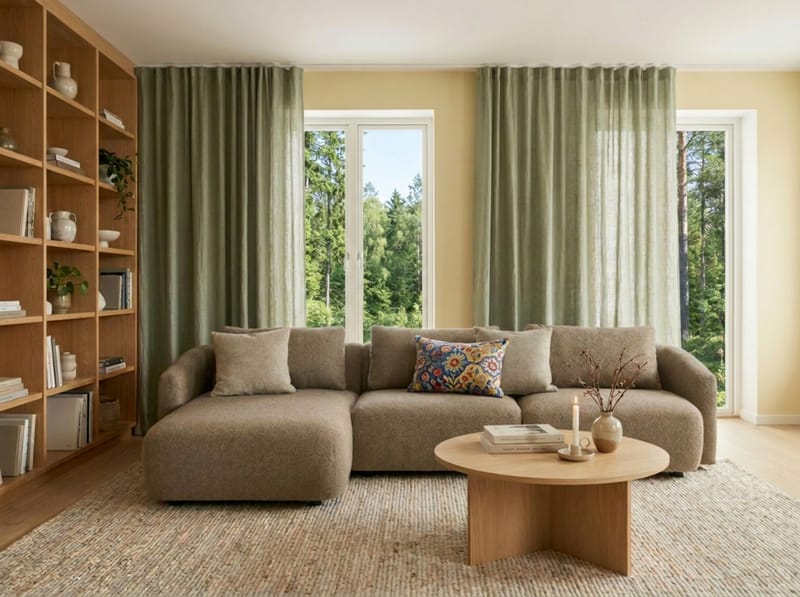 Milano 5-sits Rundad Vänstervänd L-soffa med Låg Rygg i Brun Boucle - Möbler - Soffa - Divansoffa & schäslongsoffa