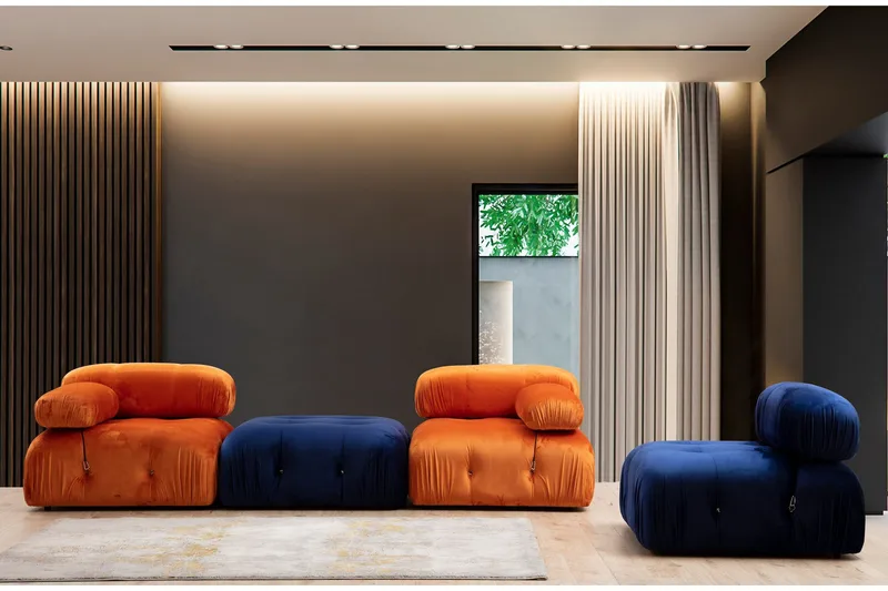 Belgin Vänstermodul / Fåtölj 95 cm med fasta armstöd och repdetaljer - Orange - Möbler - Soffa - Modulsoffa - Övriga moduler till modulsoffa