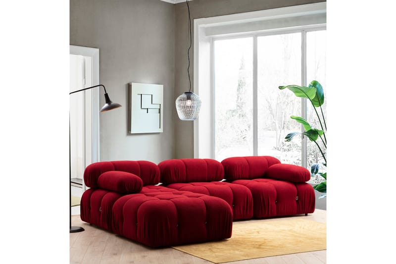 Belgin Vänstermodul / Fåtölj 95 cm med fasta armstöd och repdetaljer - Röd - Möbler - Soffa - Modulsoffa - Övriga moduler till modulsoffa