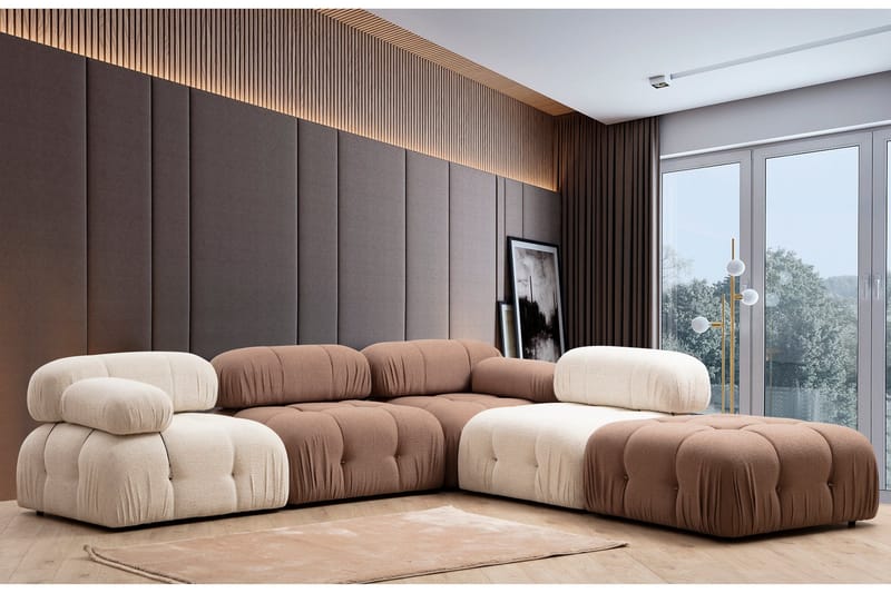 Högermodul / Fåtölj Belgin 95 cm med fasta armstöd och repdetaljer - Cream - Möbler - Soffa - Modulsoffa - Övriga moduler till modulsoffa