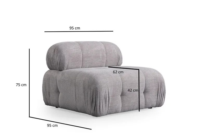Belgin Mittmodul / Fåtölj 95 cm med fast ryggstöd - Ljusgrå - Möbler - Soffa - Modulsoffa - Mittmodul