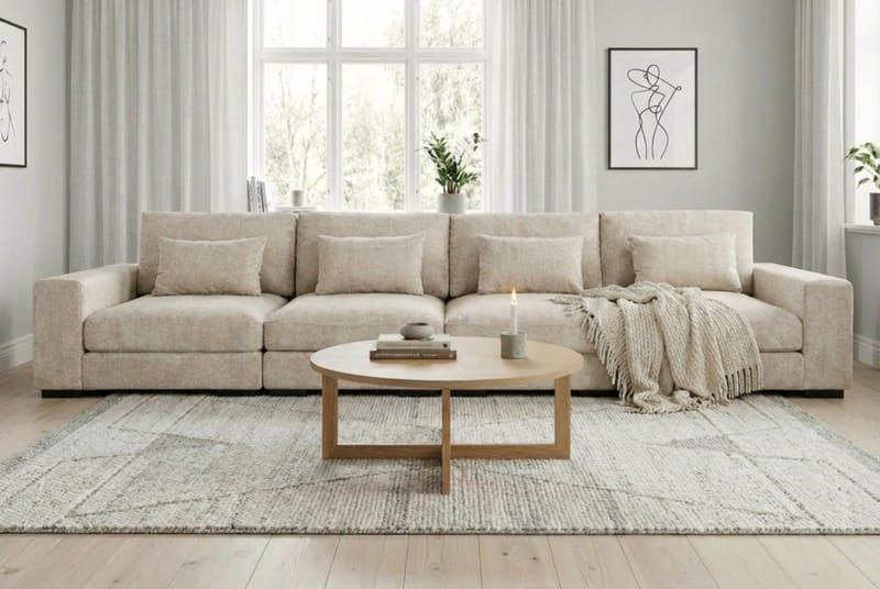 Dubai 4-sits soffa Extra Djup i Chenille - Beige - Möbler - Soffa - Modulsoffa - Komplett modulsoffa