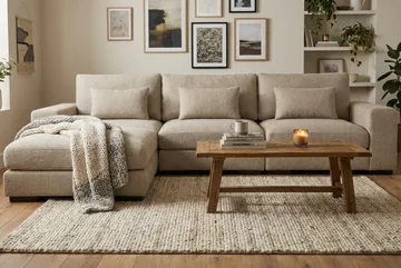 Dubai Extra djup 4-sits Modulsoffa med divan höger i tyg vändbar Extra Djup - Greige - Möbler - Soffa - Modulsoffa - Komplett modulsoffa