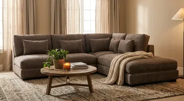 Dubai Schäslongsoffa Vänster Extra Djup i Chenille - Mörkbrun - Möbler - Soffa - Modulsoffa - Komplett modulsoffa