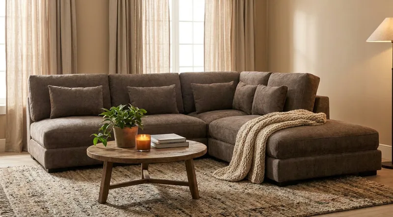 Dubai Schäslongsoffa Vänster Extra Djup i Chenille - Mörkbrun - Möbler - Soffa - Modulsoffa - Komplett modulsoffa