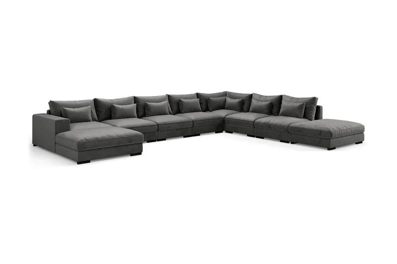 Dubai Stor U-modulsoffa med Divan Vänster Sammet 527 cm Extra Djup - Mörkgrå - Möbler - Soffa - Modulsoffa - Komplett modulsoffa