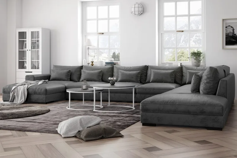 Dubai Stor U-modulsoffa med Divan Vänster Sammet 527 cm Extra Djup - Mörkgrå - Möbler - Soffa - Modulsoffa - Komplett modulsoffa