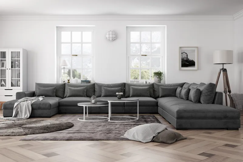 Dubai Stor U-modulsoffa med Divan Vänster Sammet 527 cm Extra Djup - Mörkgrå - Möbler - Soffa - Modulsoffa - Komplett modulsoffa