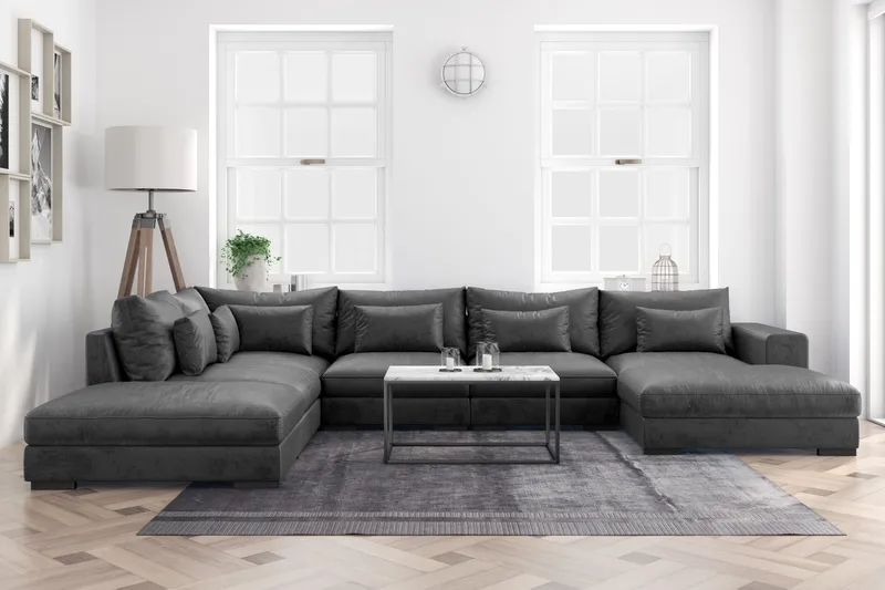 Dubai Stor U Soffa modul med Divan Höger Sammet Extra djup - Mörkgrå - Möbler - Soffa - Modulsoffa - Komplett modulsoffa