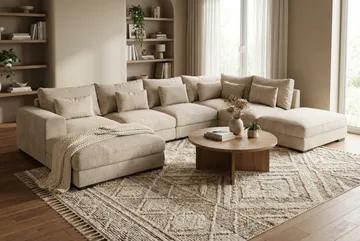 Dubai Stor U Soffa modul med Divan Vänster Extra Djup i Chenille - Beige - Möbler - Soffa - Modulsoffa - Komplett modulsoffa
