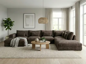 Dubai Stor U Soffa modul med Divan Vänster Extra Djup i Chenille - Mörkbrun - Möbler - Soffa - Modulsoffa - Komplett modulsoffa