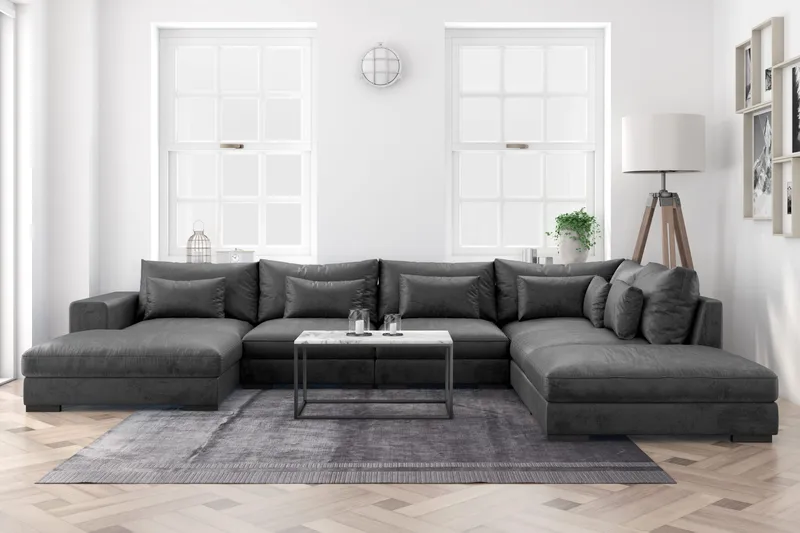Dubai Stor U Soffa modul med Divan Vänster Sammet Extra djup - Mörkgrå - Möbler - Soffa - Modulsoffa - Komplett modulsoffa
