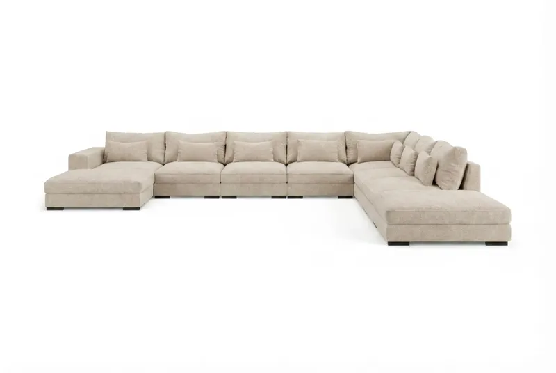 Dubai U-modulsoffa Large med Divan Vänster Extra Djup i Chenille - Beige - Möbler - Soffa - Modulsoffa - Komplett modulsoffa