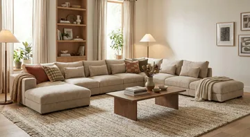 Dubai U-modulsoffa Large med Divan Vänster Extra Djup i Chenille - Beige - Möbler - Soffa - Modulsoffa - Komplett modulsoffa