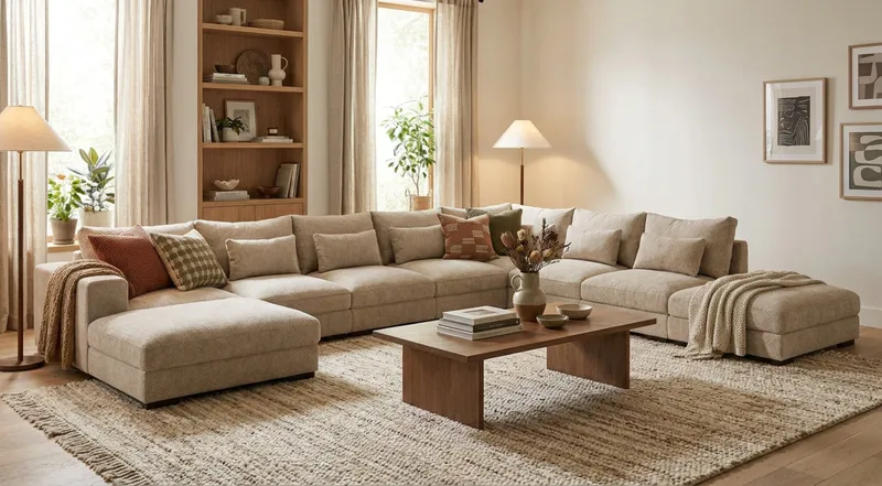 Dubai U-modulsoffa Large med Divan Vänster Extra Djup i Chenille - Beige - Möbler - Soffa - Modulsoffa - Komplett modulsoffa