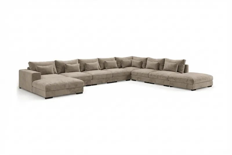 Dubai U-modulsoffa Large med Divan Vänster Extra Djup i Chenille - Brun - Möbler - Soffa - Modulsoffa - Komplett modulsoffa