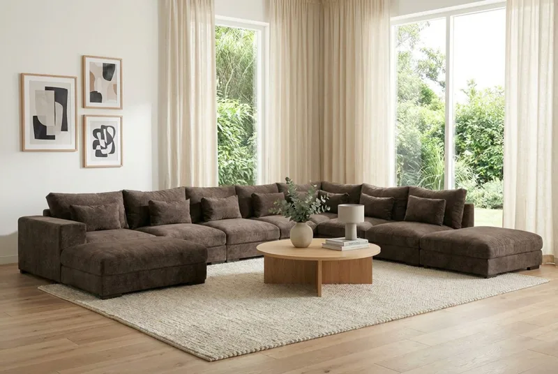 Dubai U-modulsoffa Large med Divan Vänster Extra Djup i Chenille - Mörkbrun - Möbler - Soffa - Modulsoffa - Komplett modulsoffa