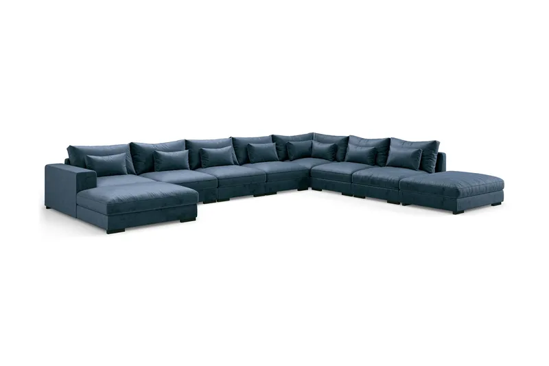 Dubai U-modulsoffa Large med Divan Vänster Sammet Extra Djup - Blå - Möbler - Soffa - Modulsoffa - Komplett modulsoffa