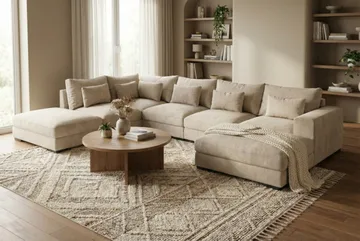 Dubai U-modulsoffa med Divan Höger Extra Djup i Chenille - Beige - Möbler - Soffa - Modulsoffa - Komplett modulsoffa
