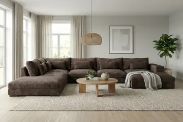 Dubai U-modulsoffa med Divan Höger Extra Djup i Chenille - Mörkbrun - Möbler - Soffa - Modulsoffa - Komplett modulsoffa
