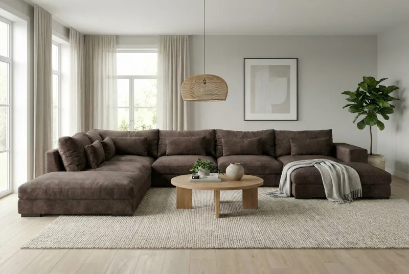 Dubai U-modulsoffa med Divan Höger Extra Djup i Chenille - Mörkbrun - Möbler - Soffa - Modulsoffa - Komplett modulsoffa