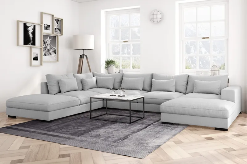 Dubai U-modulsoffa med Divan Höger Extra Djup - Ljusgrå - Möbler - Soffa - Modulsoffa - Komplett modulsoffa