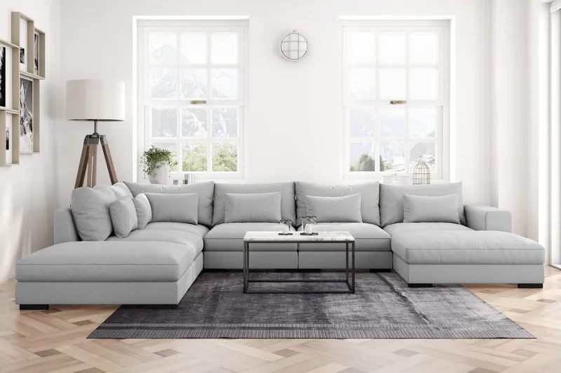 Dubai U-modulsoffa med Divan Höger Extra Djup - Ljusgrå - Möbler - Soffa - Modulsoffa - Komplett modulsoffa