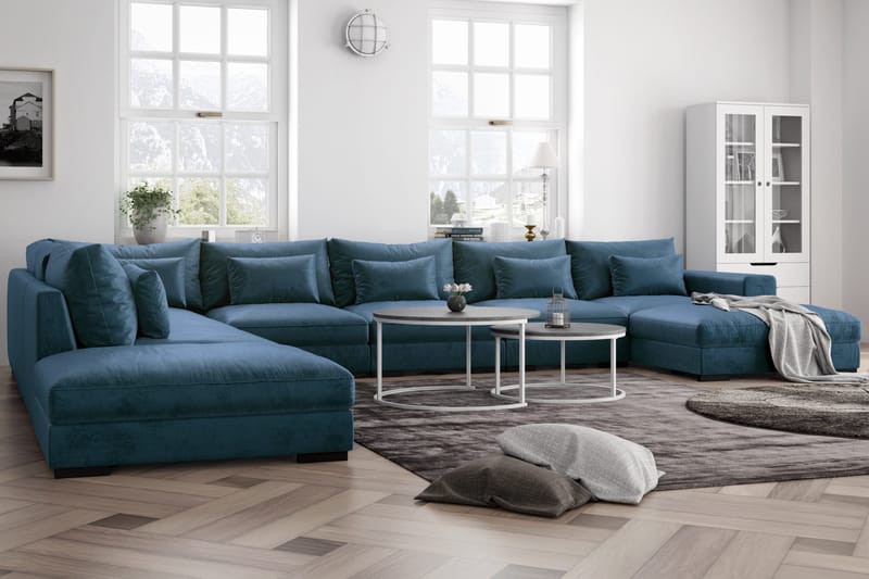 Dubai U-modulsoffa med Divan Höger Sammet Extra Djup, Blå