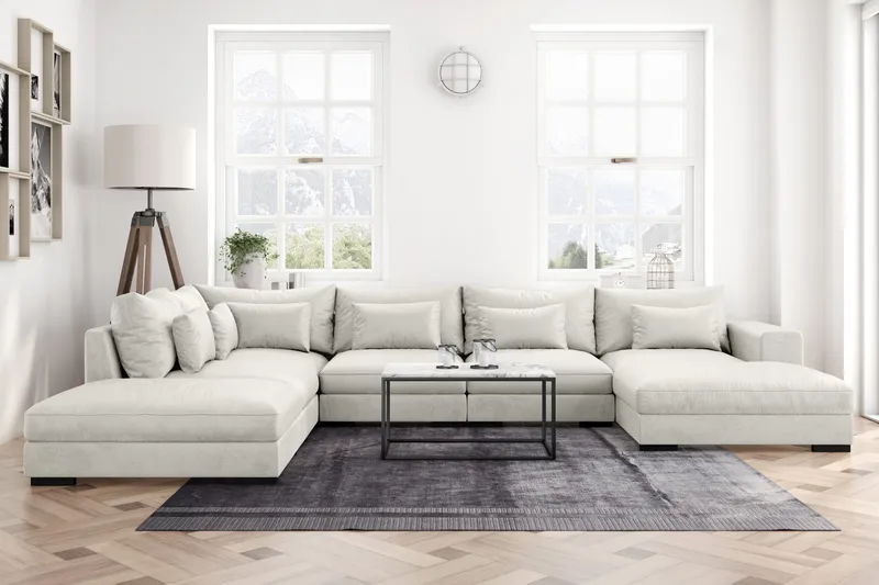 Dubai U-modulsoffa med Divan Höger Sammet Extra Djup - Vit - Möbler - Soffa - Modulsoffa - Komplett modulsoffa