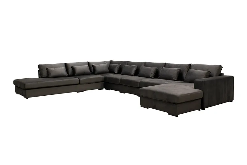 Grande Stor 7-sits U-Soffa med Divan Höger - Mörkgrå Sammet - Möbler - Soffa - Modulsoffa - Komplett modulsoffa
