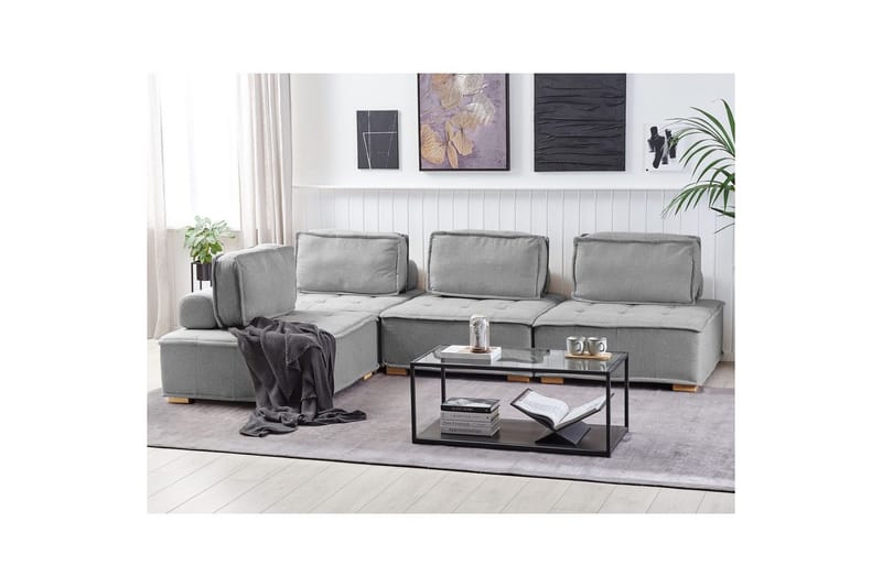 Hörnsoffa Tibro Grå/ljust trä - Grå/ljust trä - Möbler - Soffa - Modulsoffa - Komplett modulsoffa