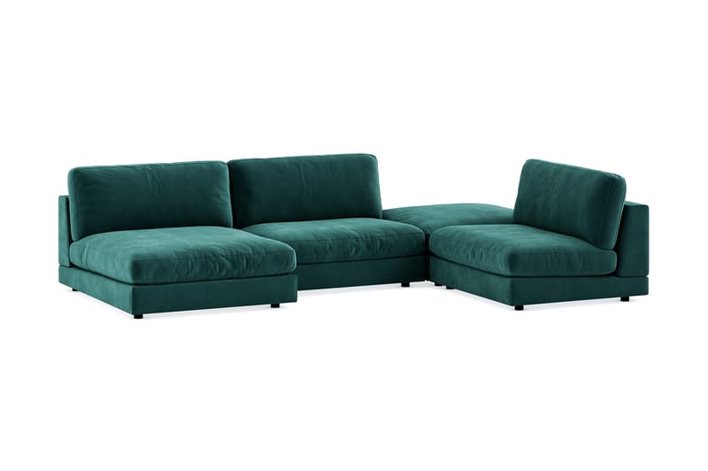 Arken 6-sits U-formad Modulsoffa + Fotpall i Sammet - Grön - Möbler - Soffa - Modulsoffa - Komplett modulsoffa