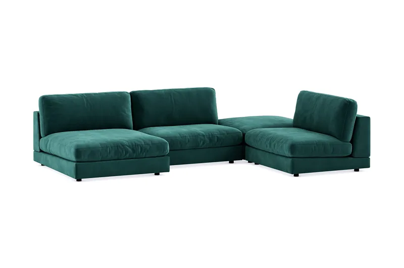 Arken 6-sits U-formad Modulsoffa + Fotpall i Sammet - Grön - Möbler - Soffa - Modulsoffa - Komplett modulsoffa
