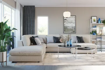 Arken 6-sits Vändbar L-formad Modulhörnsoffa med Divan + Fotpall i Manchester - Beige - Möbler - Soffa - Modulsoffa - Komplett modulsoffa